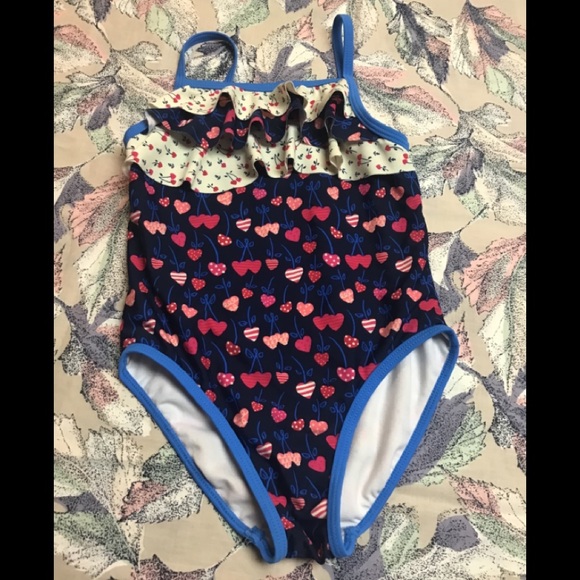 Kiki & Max swimsuit girls navy hearts ♥️ size 4T blue edges ruffles.pret… - Picture 1 of 9